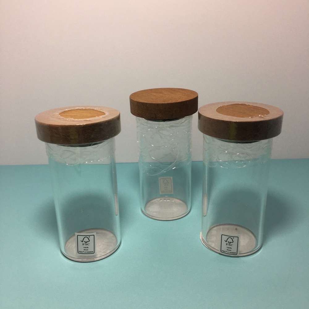 Set of 3 Clear Glass Storage Jars with Wood Lids Threshold 4fl oz replacement